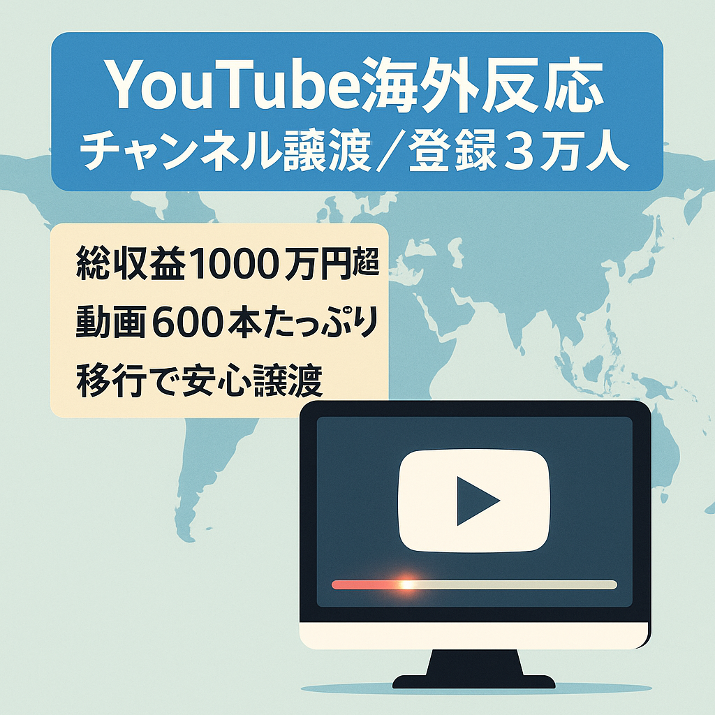 海外の反応チャンネル。登録30,000人オーバー。登録動画３００本以上。新規チャンネル移行につきお譲りします。