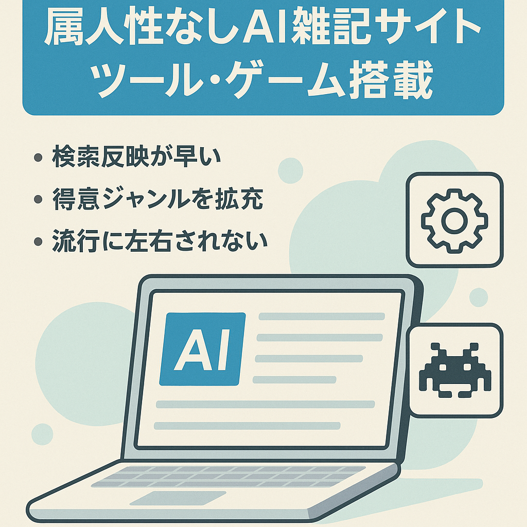 雑記サイト【属人性なし・AI記事】簡易的なツールやミニゲーム実装済み。長期運営を見越して作ったWebメディアです。