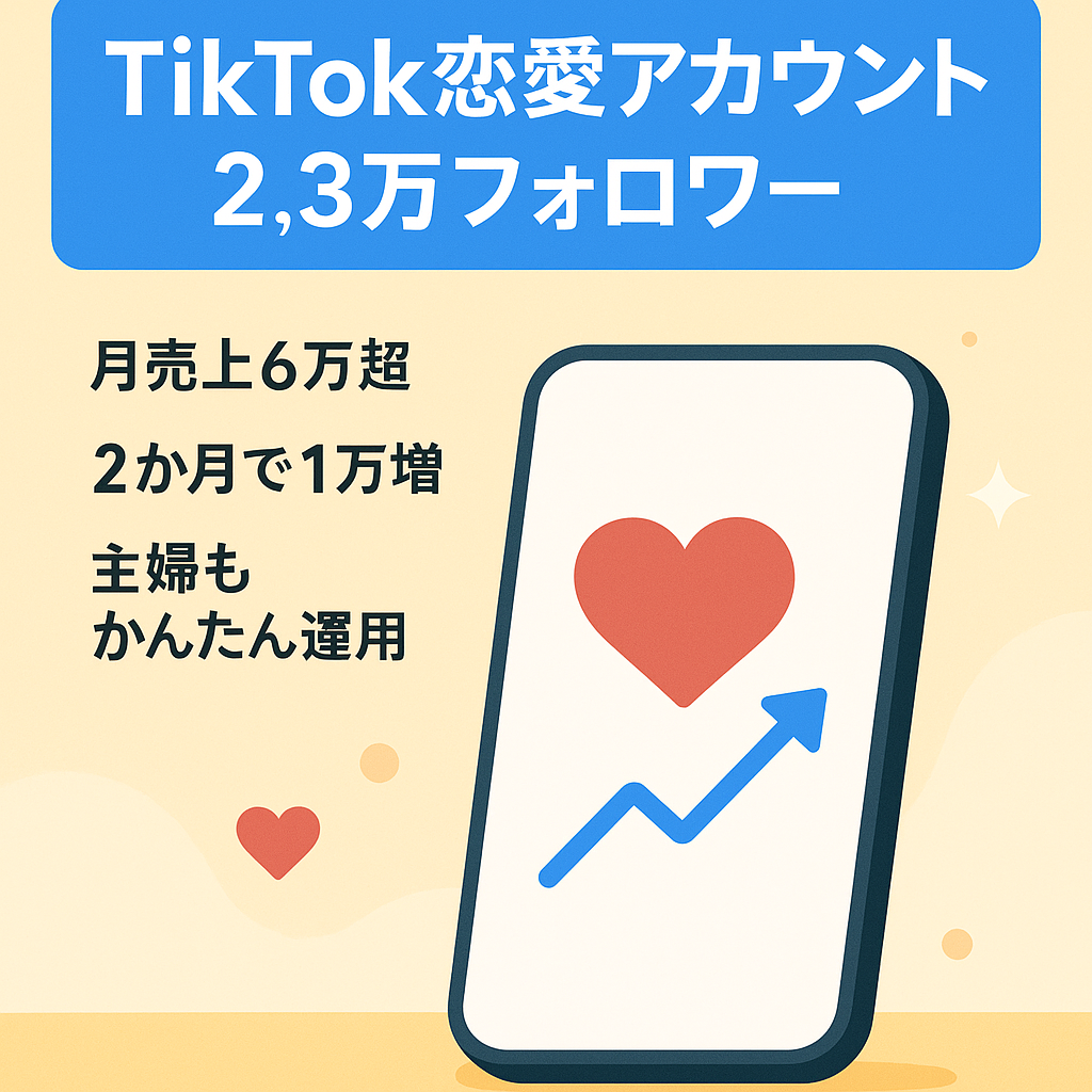 【即マネタイズ可】総フォロワー2.3万人越のTikTok恋愛アカウント｜毎月6万以上の売上発生中