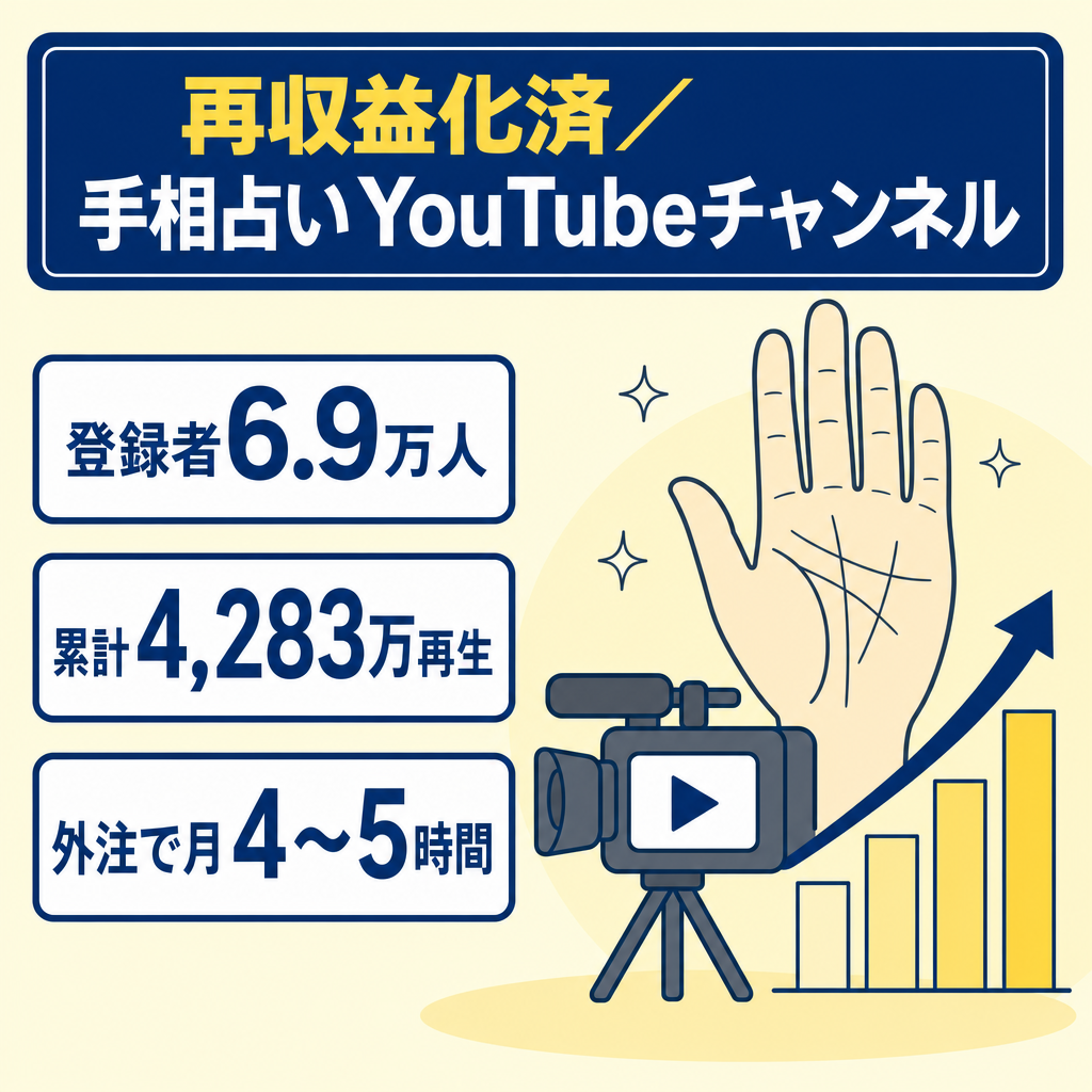 【再収益化済】登録者6.9万人・累計収益970万円超｜外注運営・販売導線付き手相占いYouTube