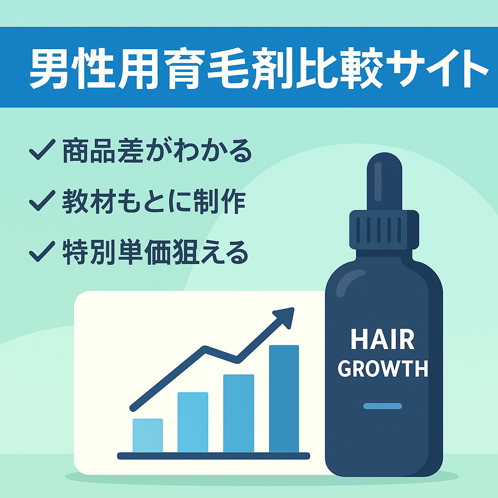 SEOで獲得しやすいように男性用育毛剤を比較をしたサイトです。