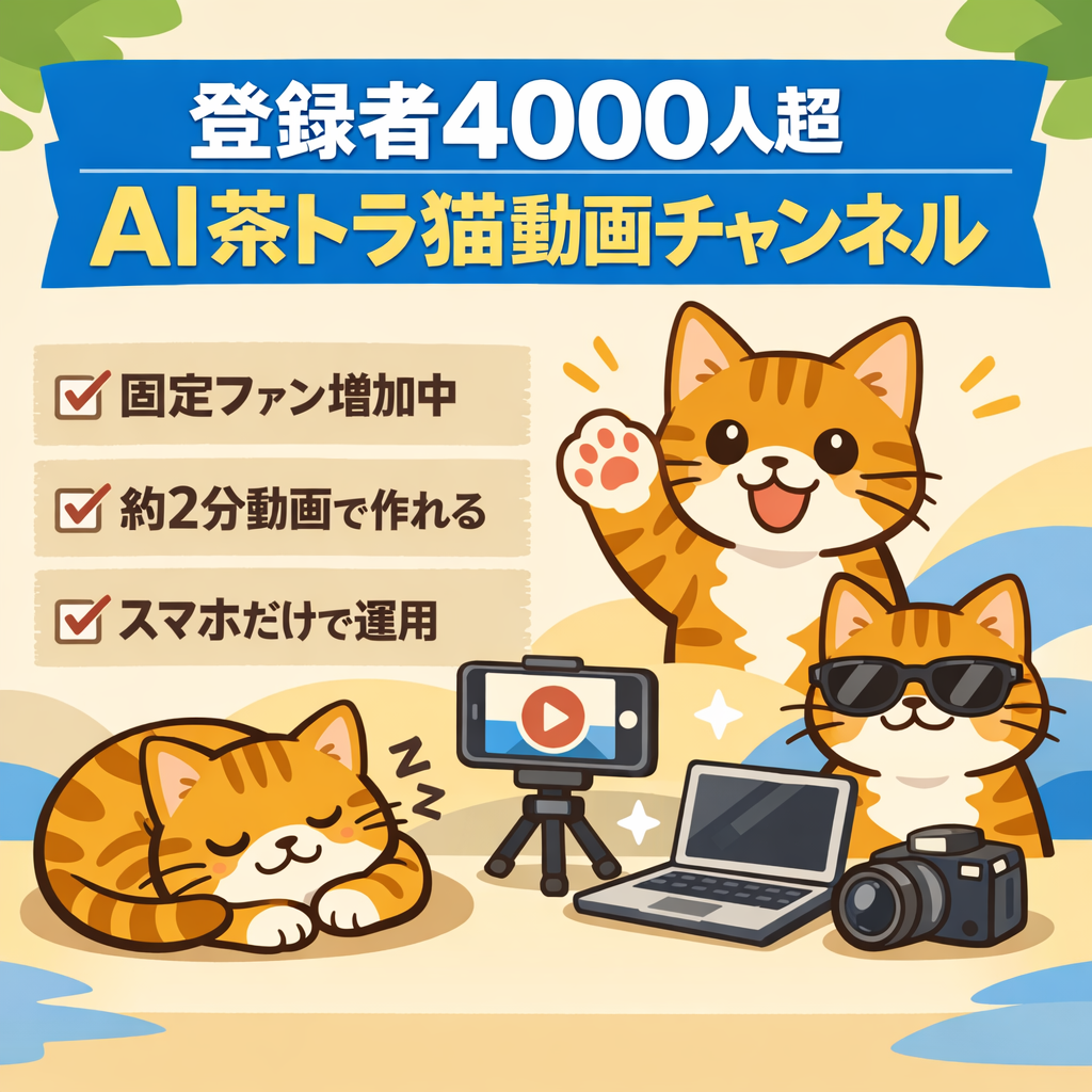 YouTube登録者数4000人以上。スマホのみで作成できる茶トラ猫のAI動画チャンネル