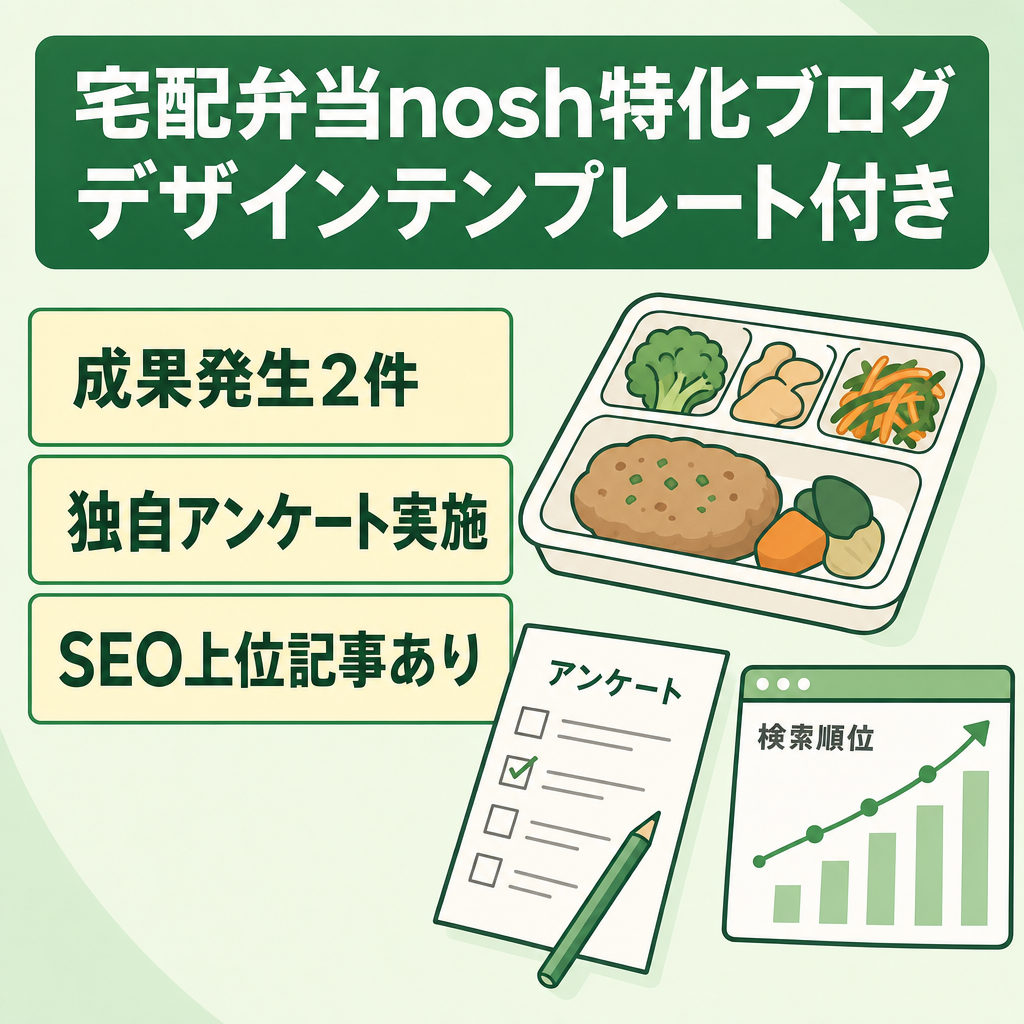 【成果発生2件】人気宅配弁当nosh特化ブログ｜デザインテンプレート付き