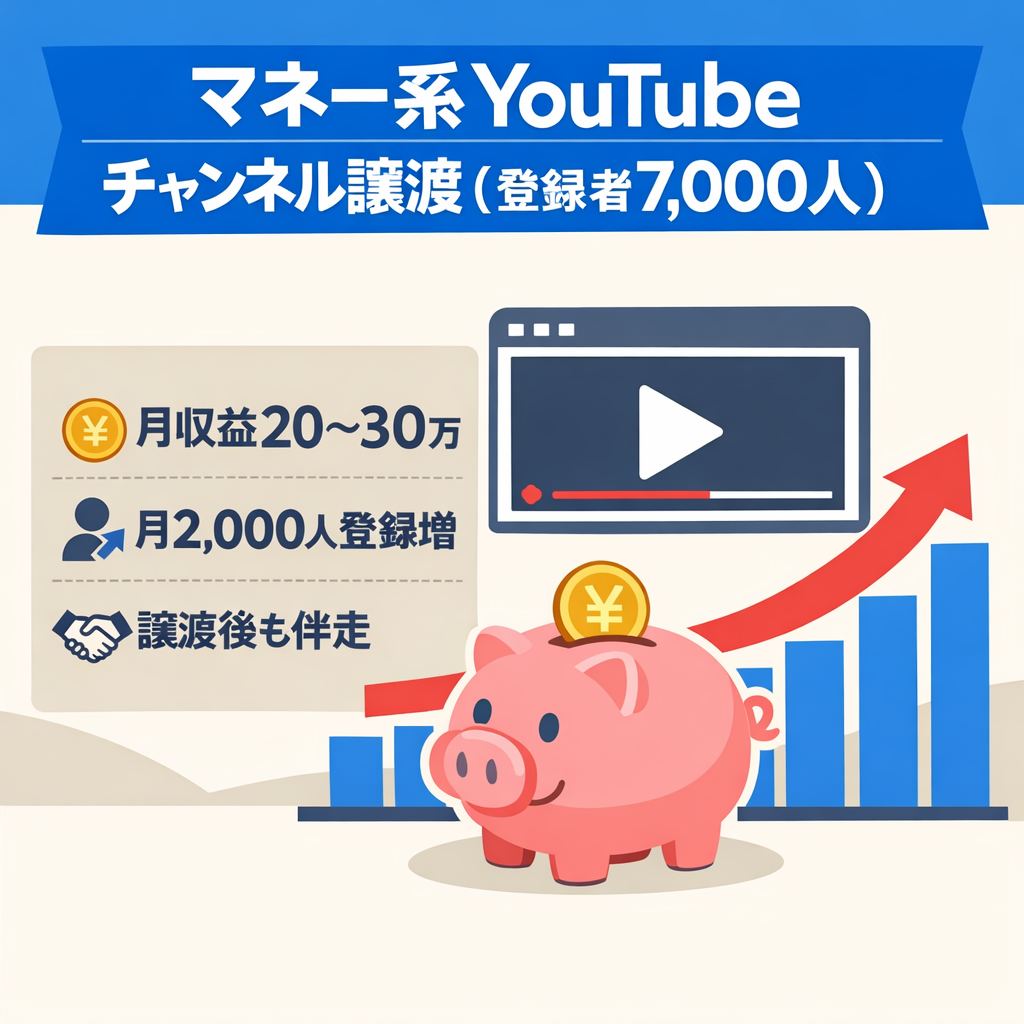【月収益20~30万円】【登録者数7,000人】マネー系YouTubeチャンネルの譲渡