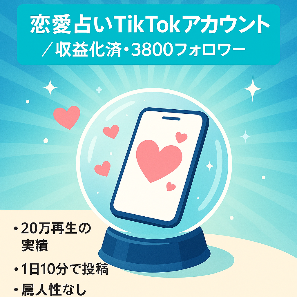 【Tiktok収益化済み】恋愛占いアカウント、属人性なし、フォロワー3800人以上