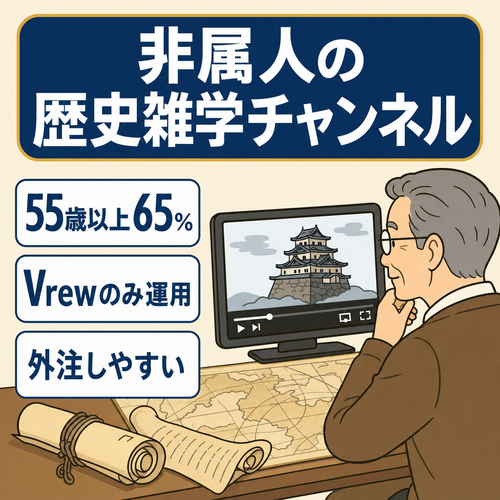 【非属人・歴史コンテンツ】視聴者の65％以上が55歳以上のシニア層。ショート/長尺動画対応。【外注可】