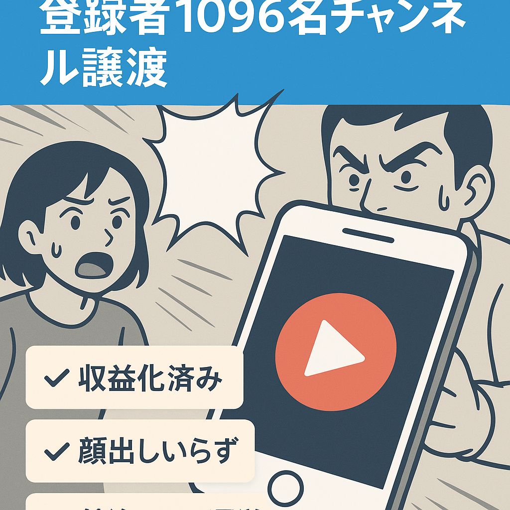 【収益化済み】登録者1096名/顔出し不要の修羅場系YouTubeチャンネル譲渡！（値段交渉大歓迎！）