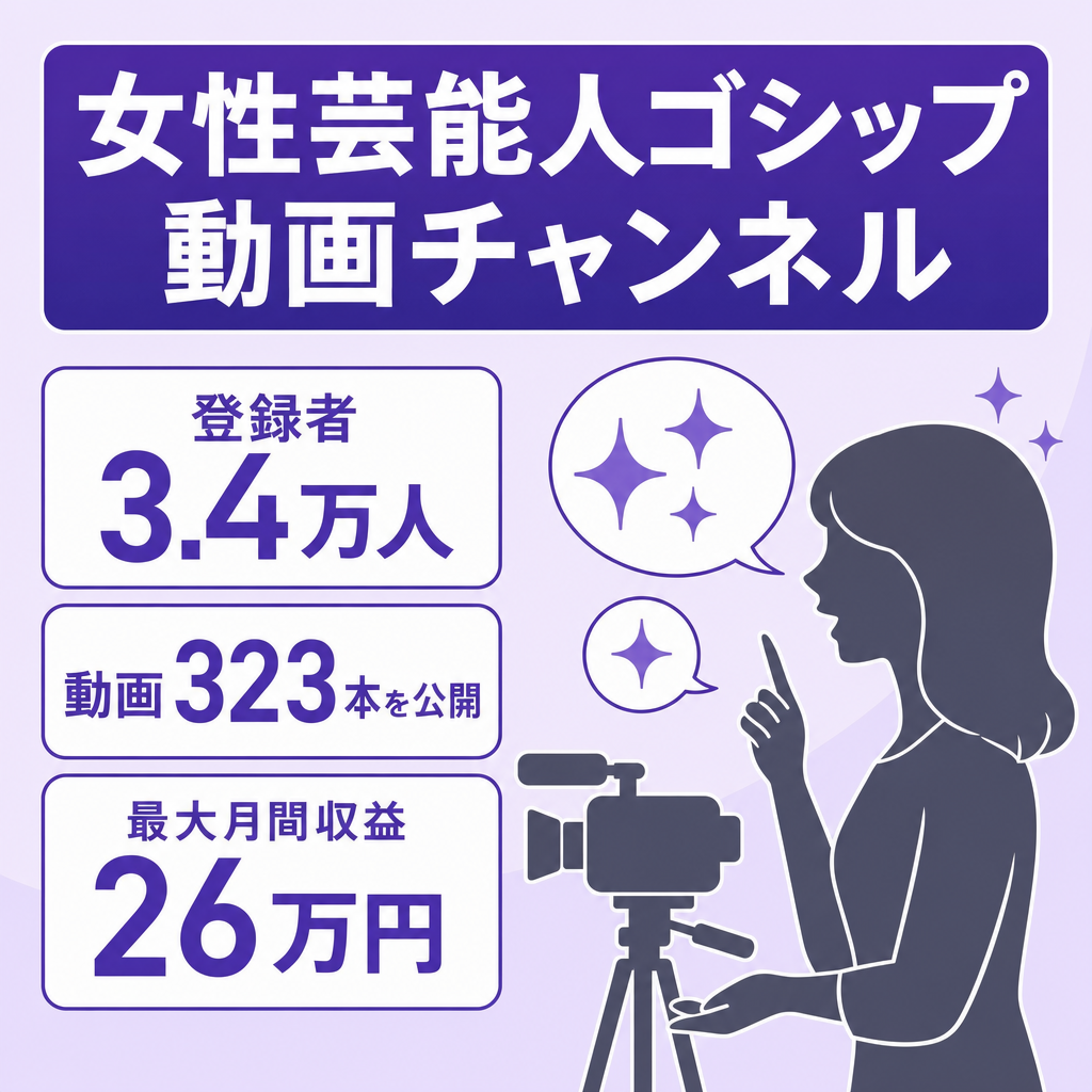 登録者3.4万人！動画323本！収益化済みの女性芸能人のゴシップチャンネル