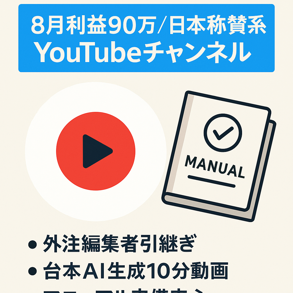 【8月利益90万円/外注引継アリ】日本称賛系のYouTubeチャンネル【マニュアル完備】