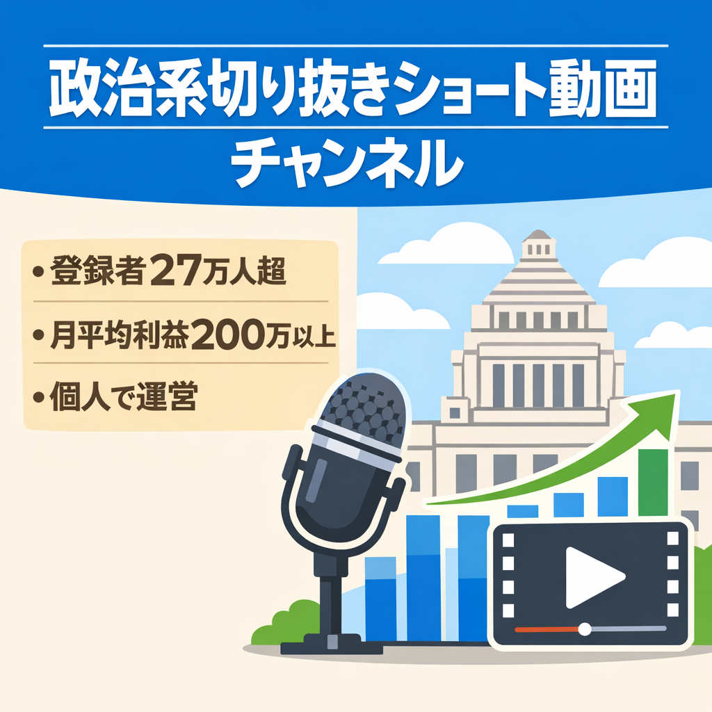 【登録者27万人超&月間平均利益200万円以上】政治系切り抜きショート動画チャンネル