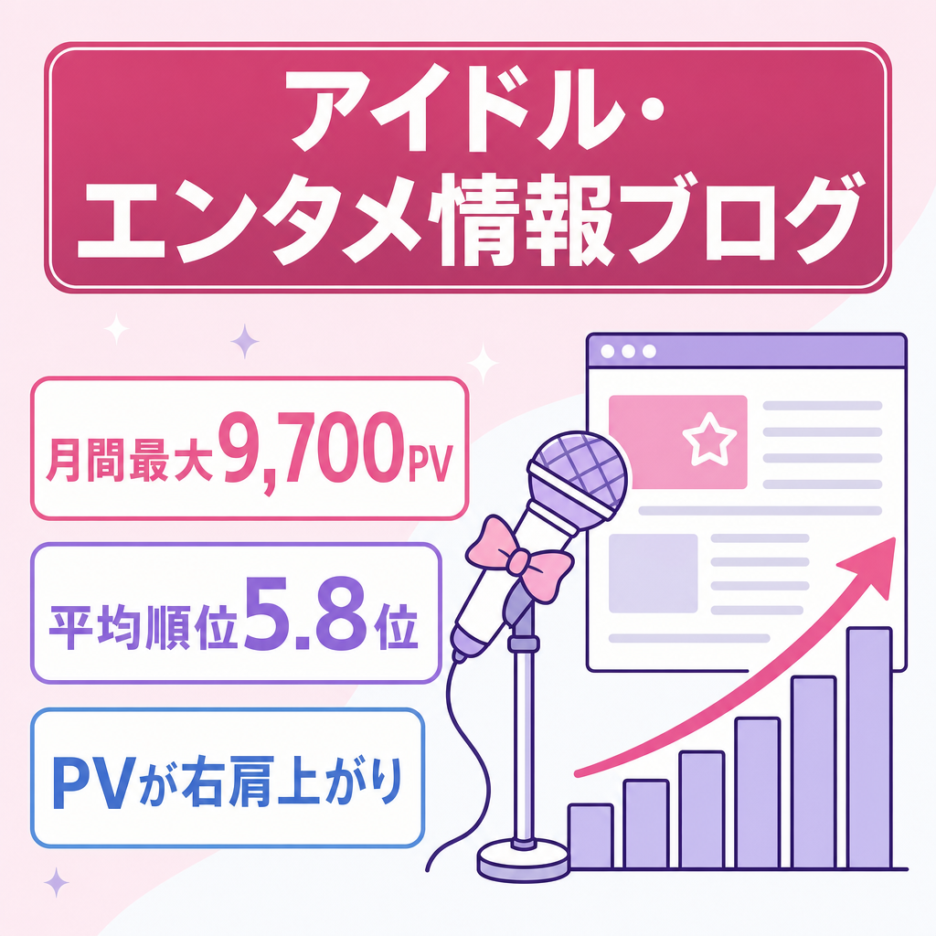 【月間最大9,700PV】幅広いアイドル・エンタメ情報ブログ｜完全ホワイトSEO