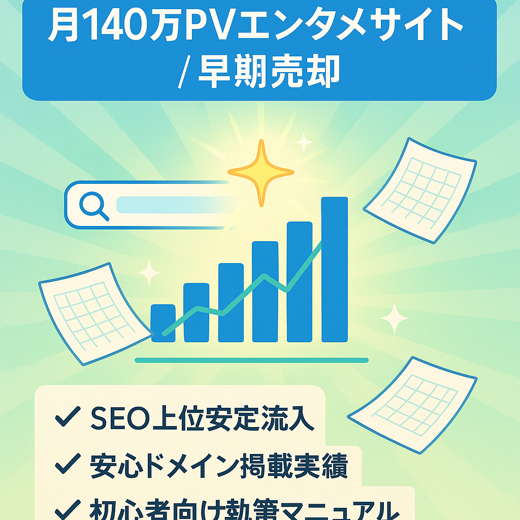 【早期売却希望】上位表示多数で最高月間140万PV超え｜初心者でもネタに困らないエンタメメディア★運営サポート&マニュアル【特典あり】