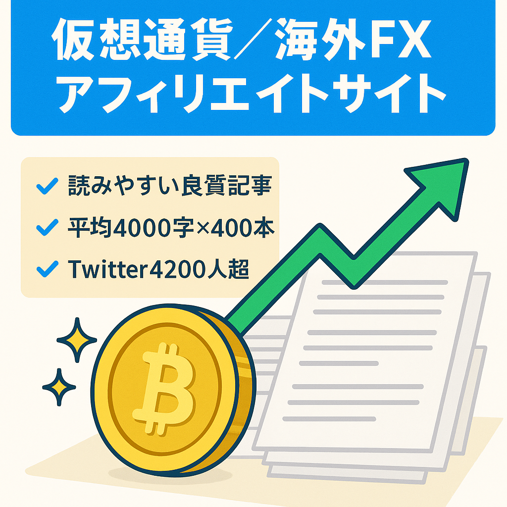 ※10/14締切※【最終値下げ】【運営収益2年で604万円】仮想通貨・海外FXアフィリエイトサイト