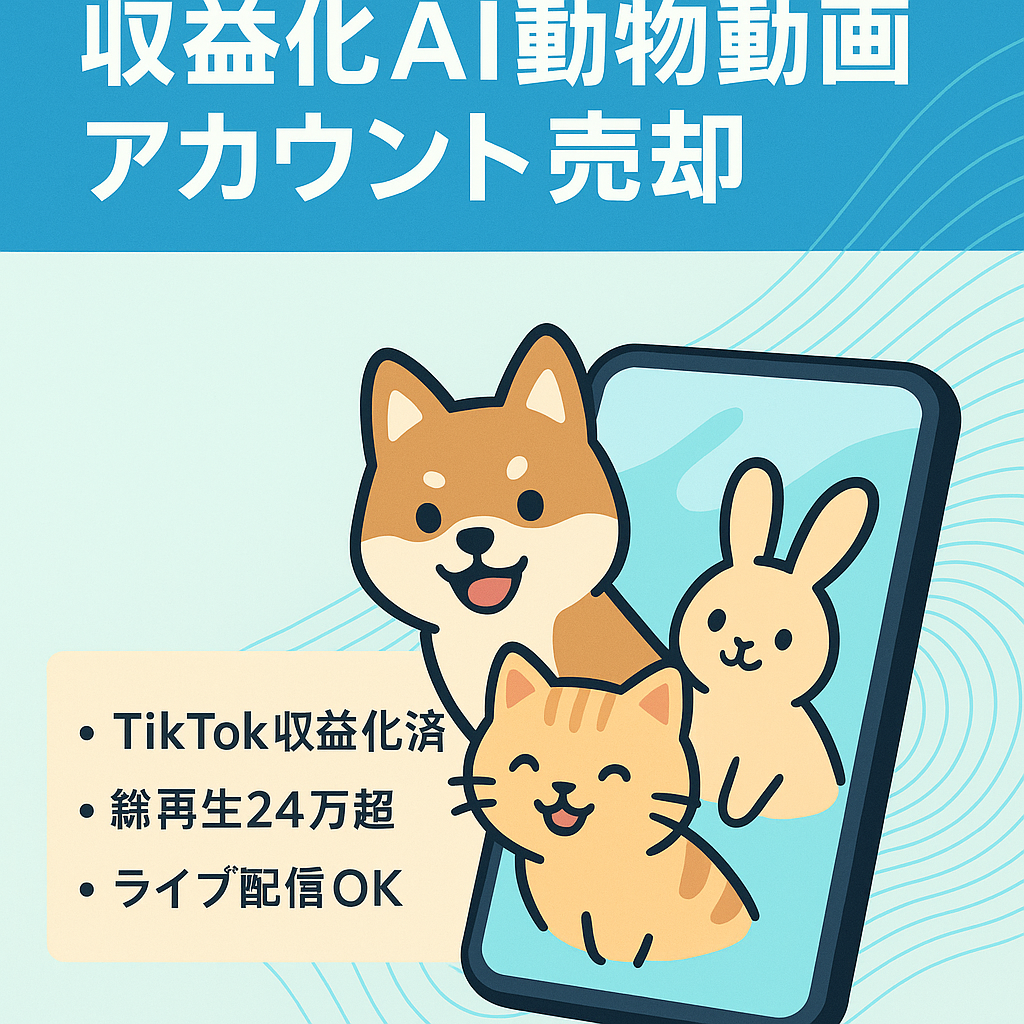 【収益化済！！】AI動物動画作成アカウント！3ヶ月14投稿でTik TokとYouTubeのフォロワー合わせて1,600以上！総再生数24万以上！違反なし！LIVE配信可！属人性なし！
