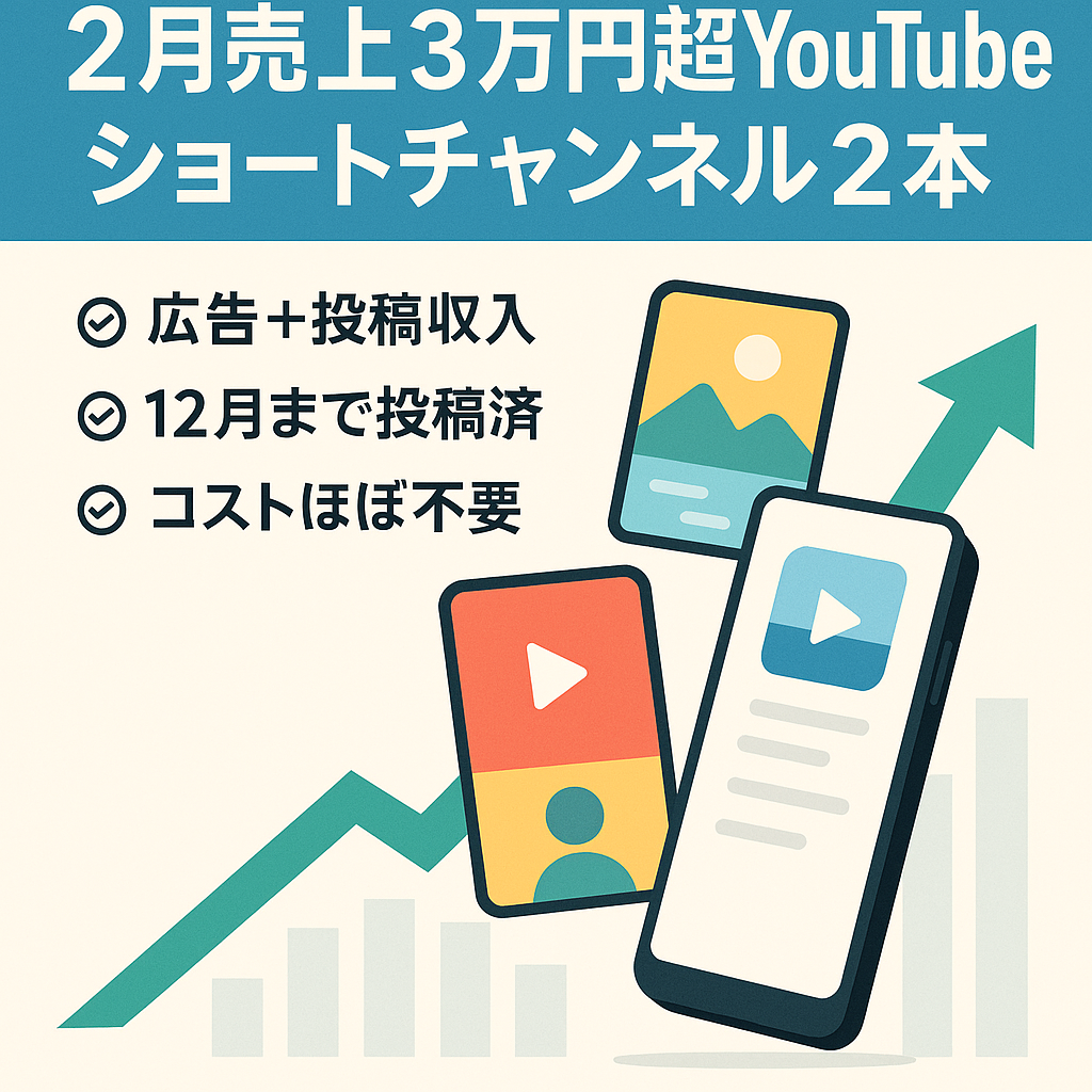 【2024年2月の売上30,000円超え】Youtubeショート動画チャンネル 2チャンネル セット販売