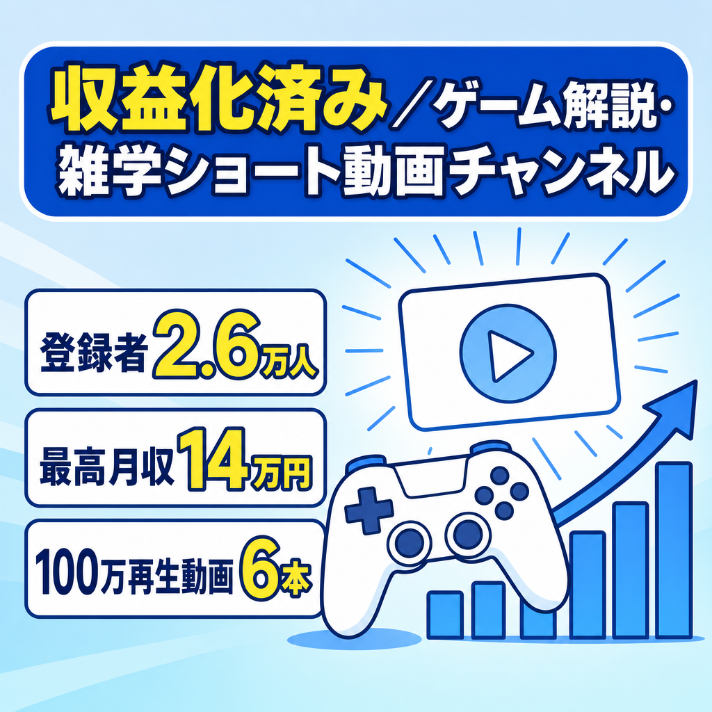 【最高月収14万★登録者数2.6万人】ゲーム解説・雑学ショート動画チャンネル！100万再生回数超えの動画6本🎉｜収益化済み・警告なし