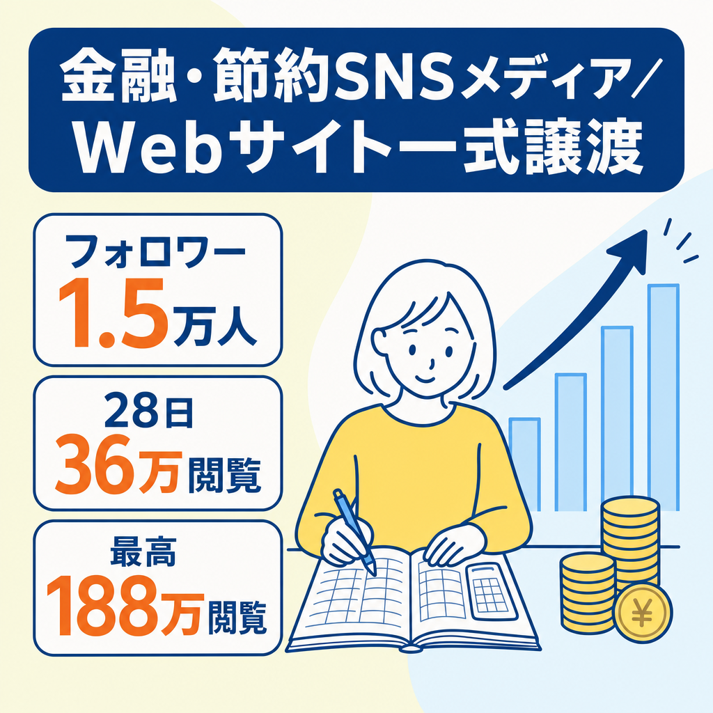 【金融・節約SNSメディア】1.5万フォロワー/更新停止中も直近28日閲覧36万・過去最高188万