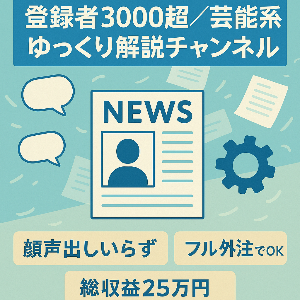 【チャンネル登録者数3000人以上/総収益25万】ゆっくり解説 芸能系チャンネル【属人性無し/フル外注可能】