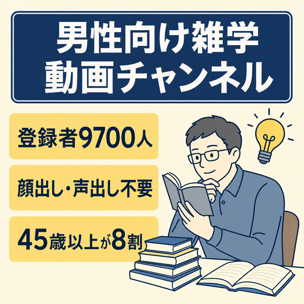 【男性向け雑学チャンネル】登録者9700人｜顔出し・声出し不要