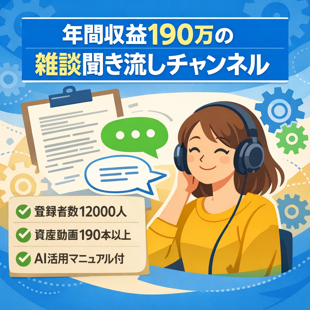 【年間収益190万】30~40代女性向けの雑談トピ聞き流しチャンネル｜AI活用のマニュアル付き【登録者数12000人】