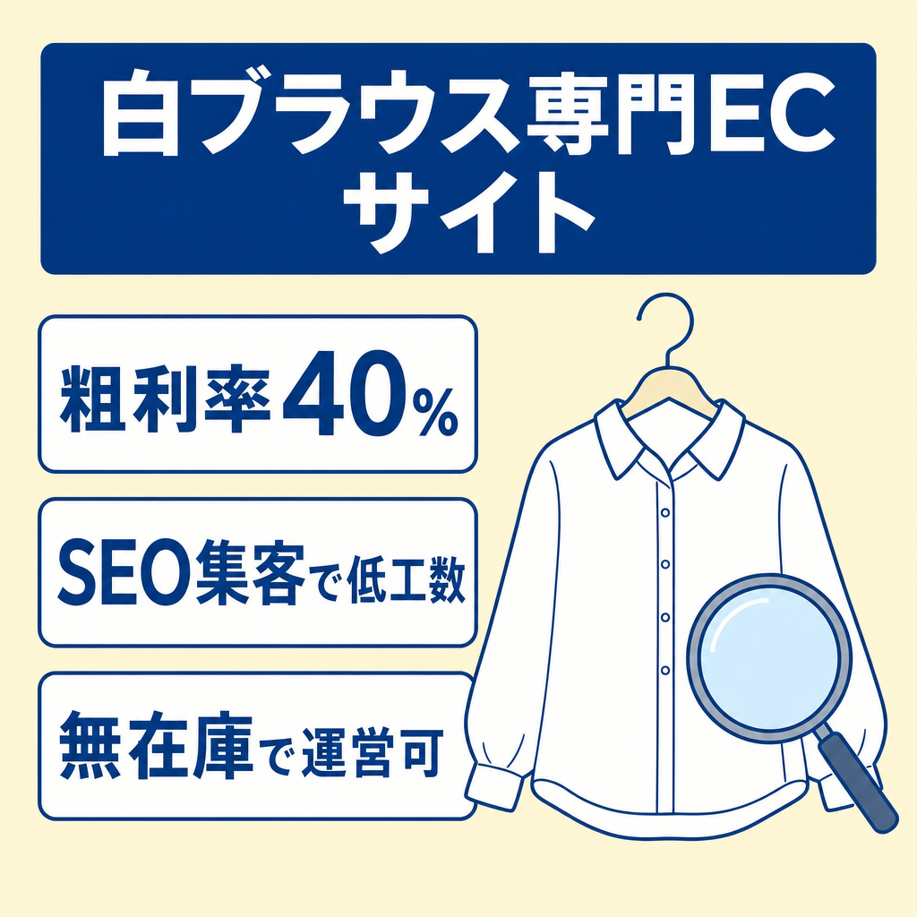【粗利率40%】多様な品揃えの白ブラウスに特化した専門EC
