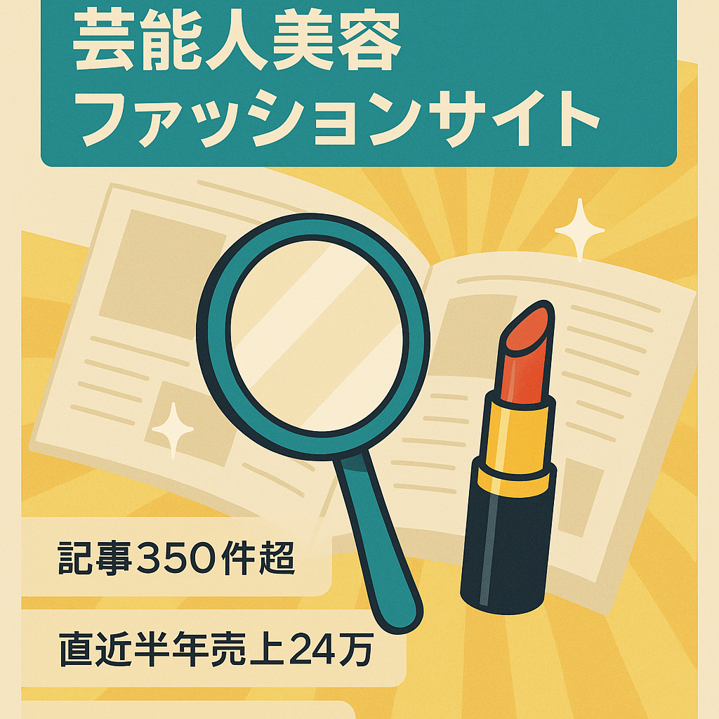 【直近6ヶ月約24万売上】【記事数350件以上】芸能人の美容・ファッションに関するサイト