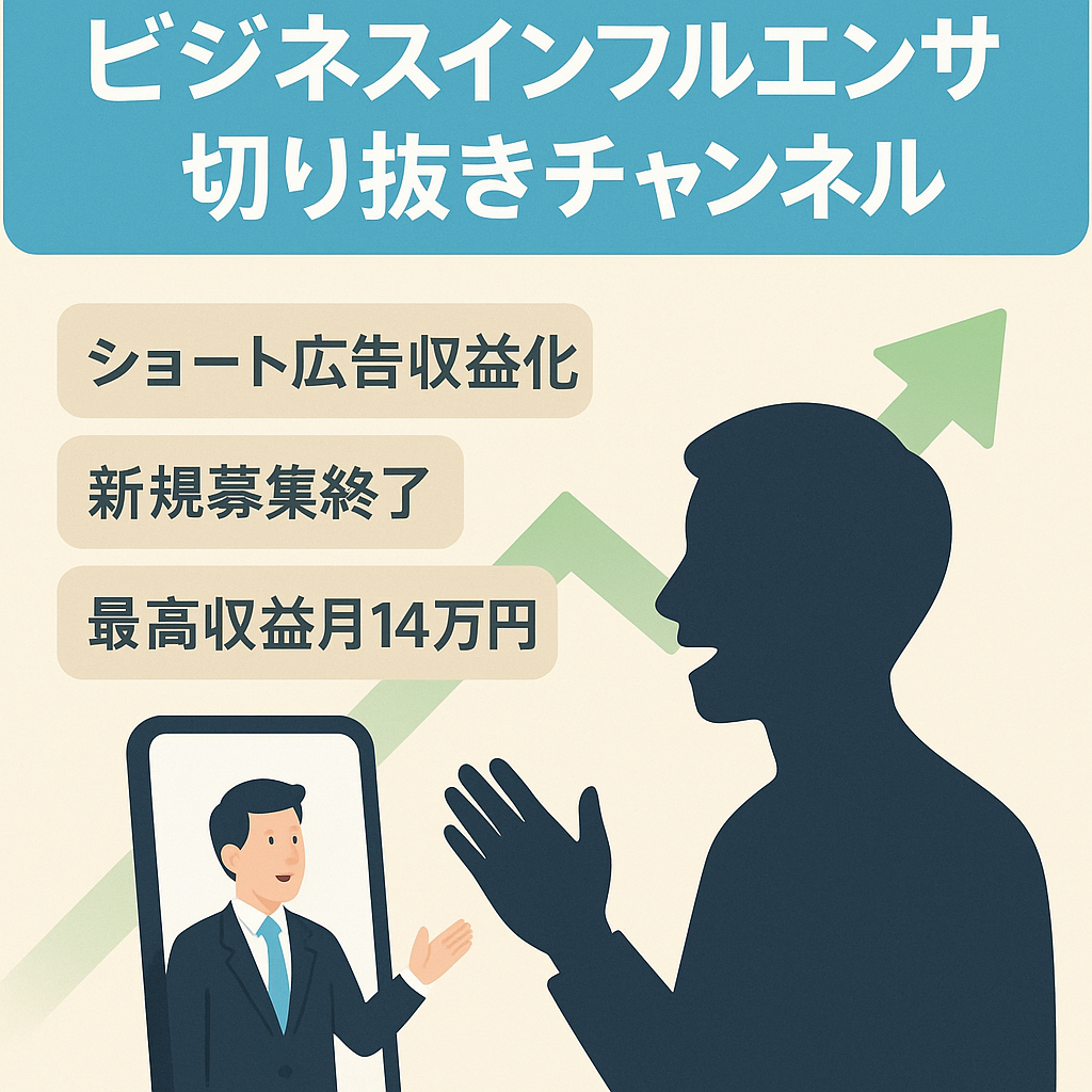 【最高収益月14万円/収益１００％】実業家兼ビジネスインフルエンサー切り抜きチャンネル※現在も投稿継続中【フル外注可/属人性無し】