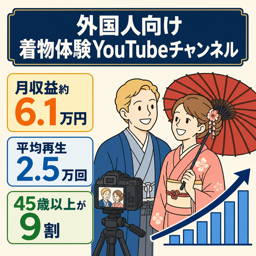 【収益化済・インバウンド日本称賛系】登録者2,870人／外国人向けの着物体験YouTubeチャンネル（月収益約6.1万円・運営体制の引き継ぎ可能）