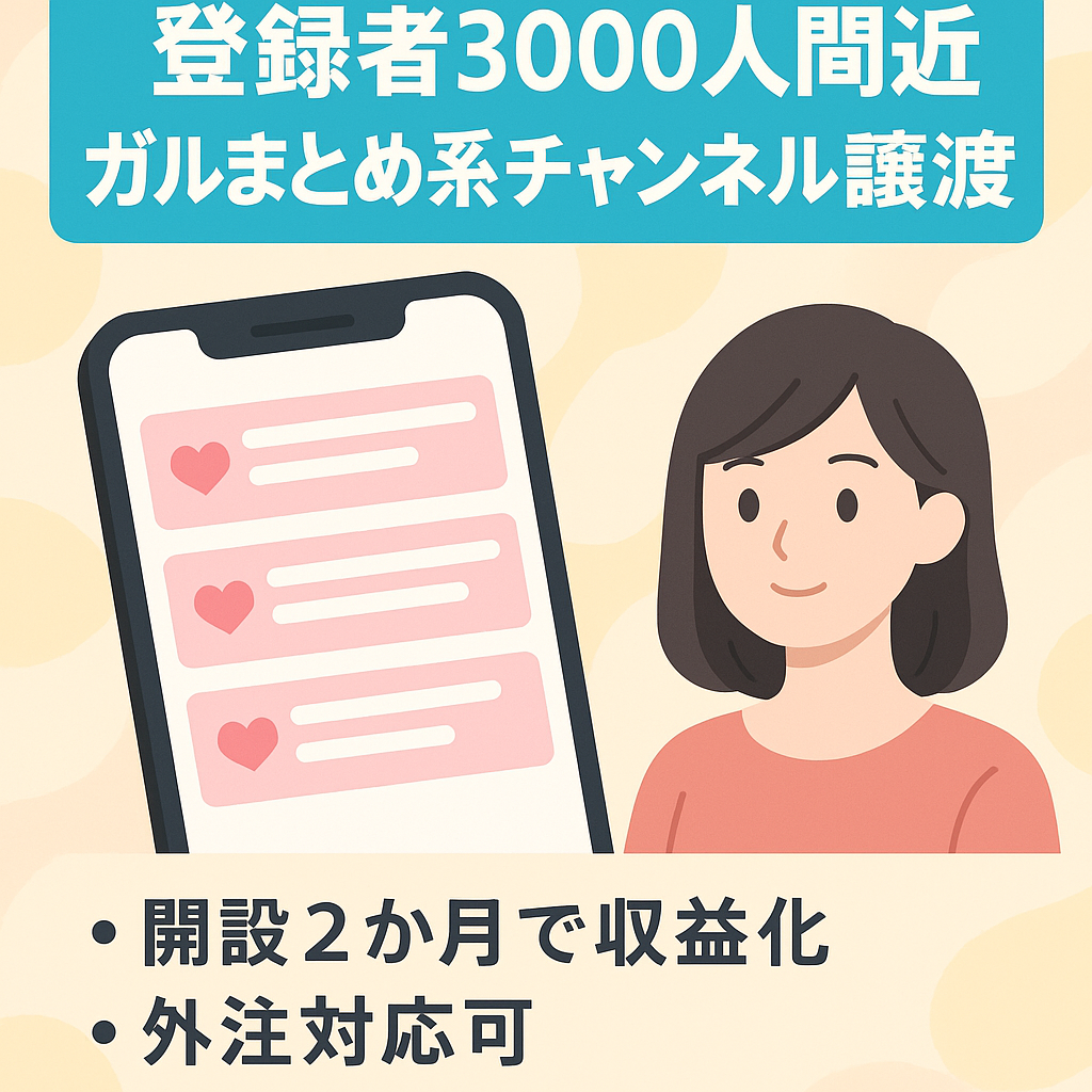 【外注可能】登録者3000人間近！急成長中！ガルちゃんちゃんまとめ系チャンネルアカウント譲渡