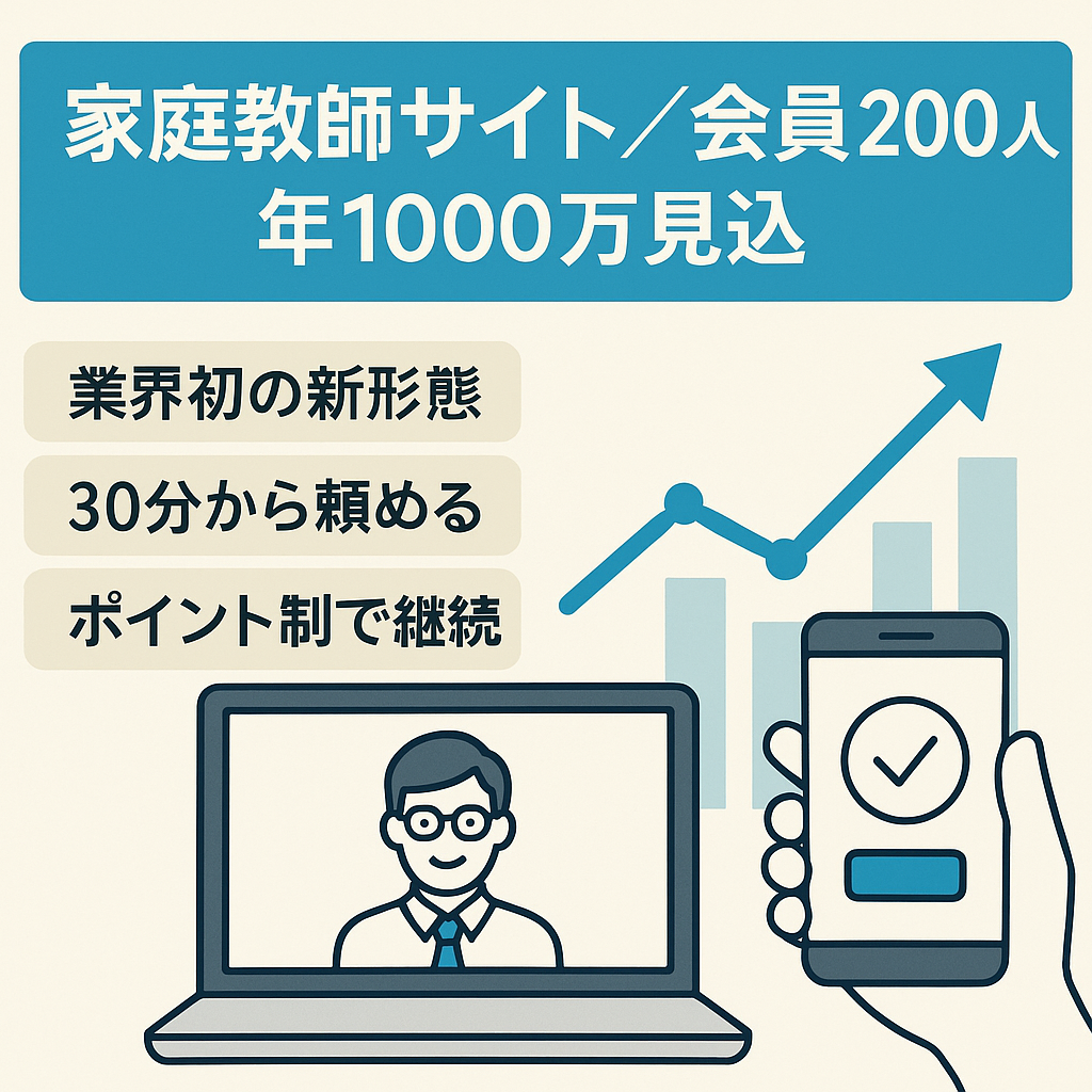 【コロナ禍でも急成長を遂げる家庭教師Webサービス】会員数200人で年間1,000万円を見込めます。