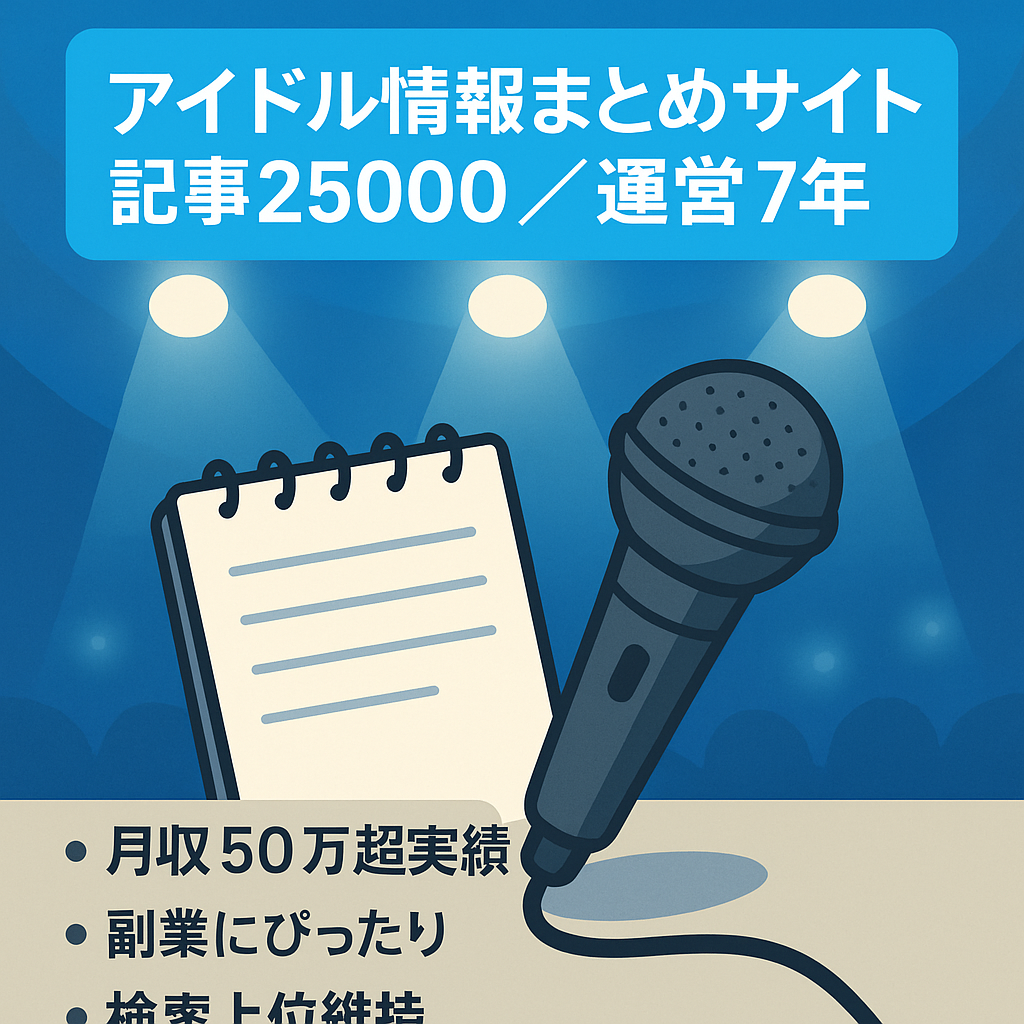 アイドル情報まとめサイト(記事数25000超、月収50万円超、運営7年安定収益)