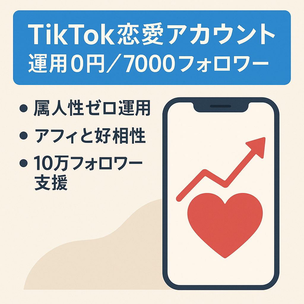 【右肩上がり成長中】運用コスト 0！TikTok7000フォロワー!属人性無し！恋愛 アフィリエイトと好相性