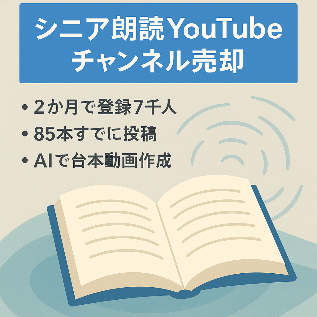 【特典付き/登録者数7000人以上／収益化済み／AI作成】シニア向け朗読 YouTubeチャンネル