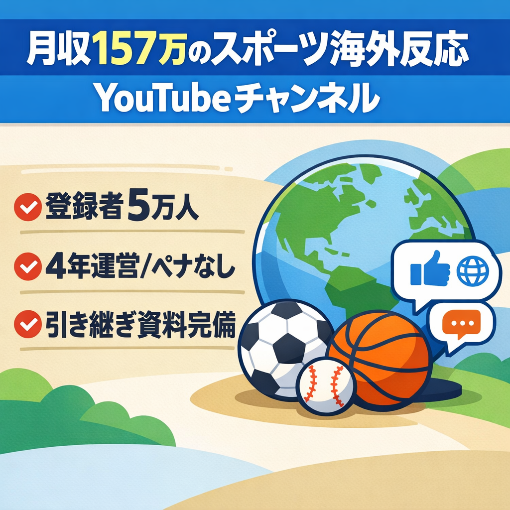 【月収157万・4年総収益1783万】スポーツ×海外反応YouTube 登録者5万人｜引き継ぎ資料完備