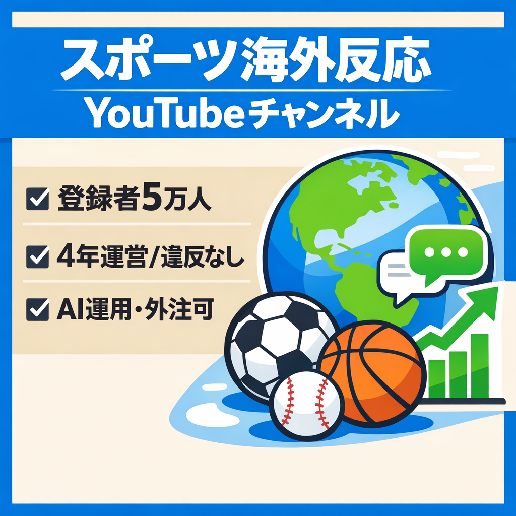 【AI運用＆外注可能！マニュアル完備】スポーツ×海外反応YouTube 登録者5万人｜4年運営|ペナルティゼロ