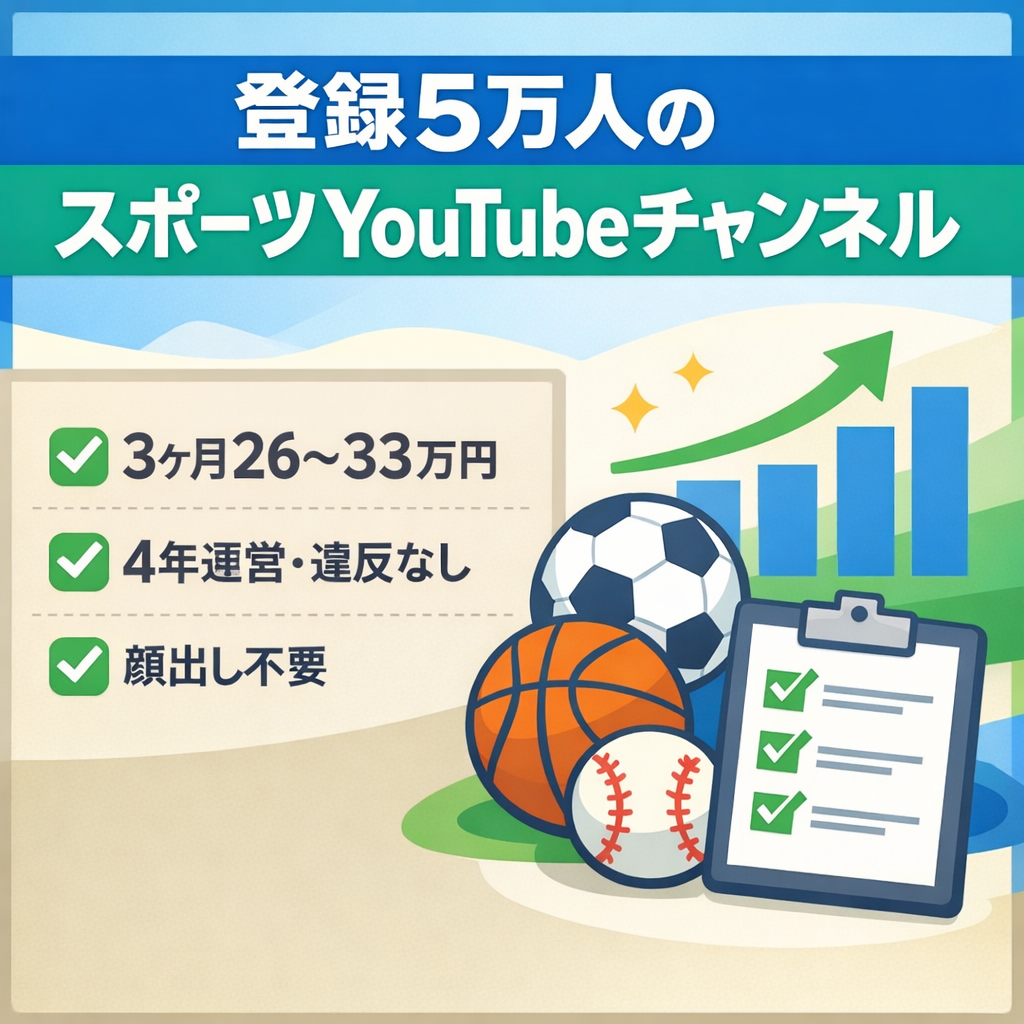 【直近月30万実績】運営中・マニュアルあり・スポーツYouTube（登録5万人）