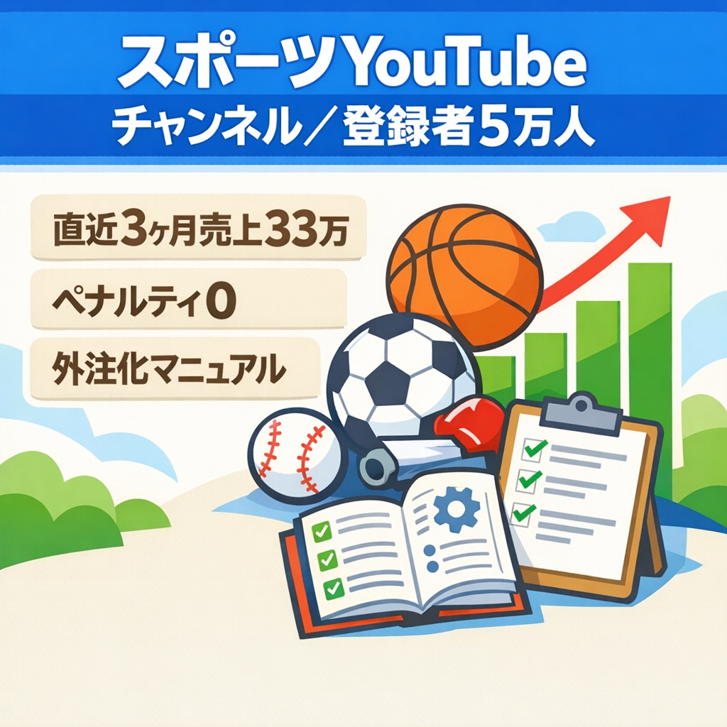 【直近月30万実績・外注化対応】スポーツYouTube・4年運営・登録者5万人｜AIテンプレ・マニュアル完備