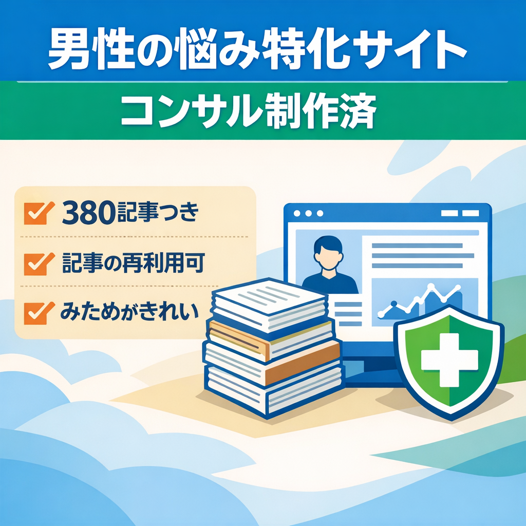 有名アフィリエイターからコンサルを受け作成したED特化型のサイトです。380記事の再利用可能です。