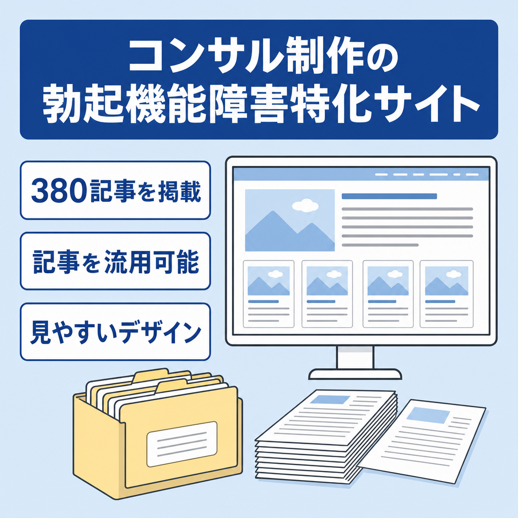 プロのアフィリエイターからコンサルを受け作成したED特化型のサイトです。380記事があり流用可能です。