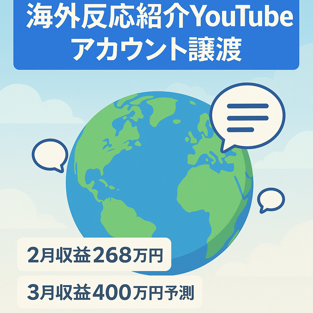 【YouTube月間収益268万円】海外の反応を紹介するYouTubeアカウントを譲渡【属人性無し】