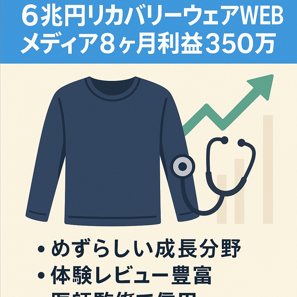 【市場規模6兆円】リカバリーウェア専門WEBメディア／8ヶ月利益350万越え