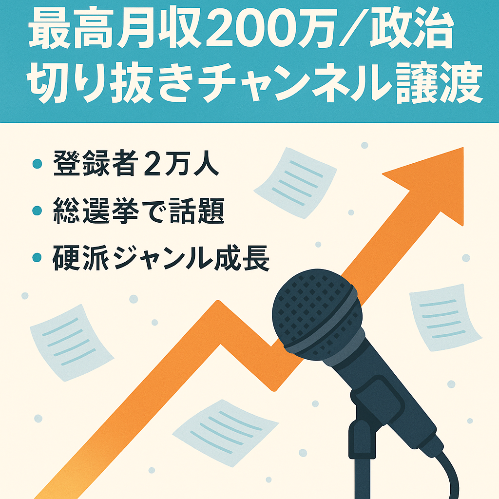 切り抜き：【最高月収200万！】総選挙をひかえた今が旬。政治系チャンネルの譲渡