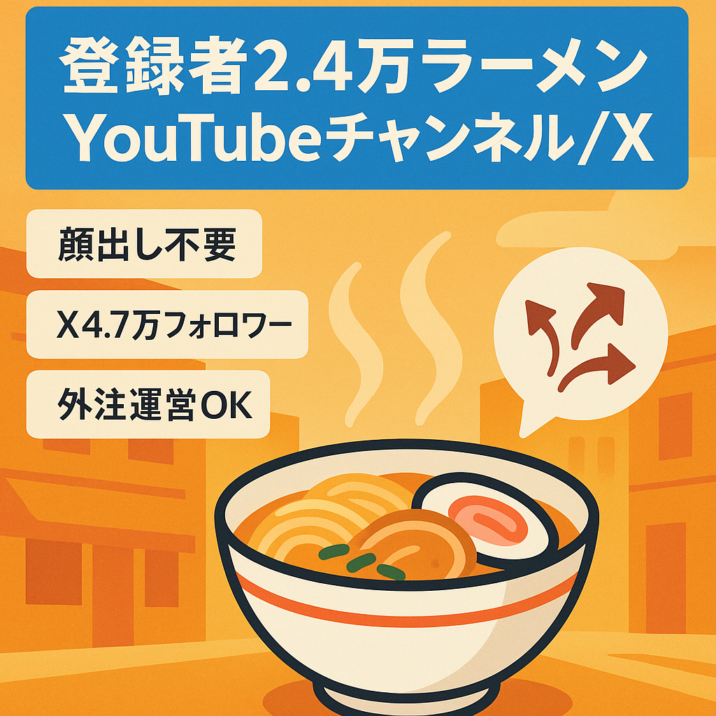 【登録者2.4万人】ラーメン屋を紹介するYouTubeチャンネル【顔出し不要】【4.6万フォロワーのXアカウント付き】