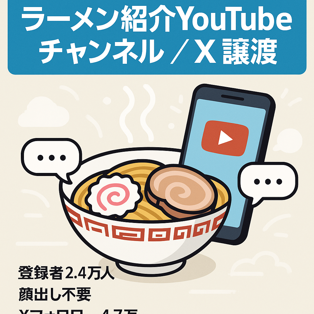 【登録者2.4万人】ラーメン屋を紹介するYouTubeチャンネル【顔出し不要】【4.5万フォロワーのXアカウント付き】