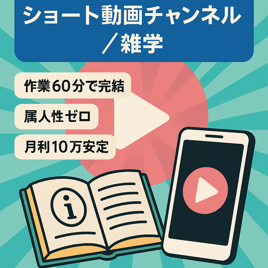 【副業に最適‼️安定して10万円以上】雑学ジャンルで安定再生数！数十秒のショート動画のみ・作業時間60分！