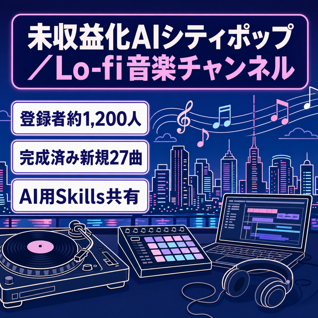 【完成27曲・制作資料付】登録者約1,200人｜AI City Pop／Lo-fi音楽YouTube（未収益化）