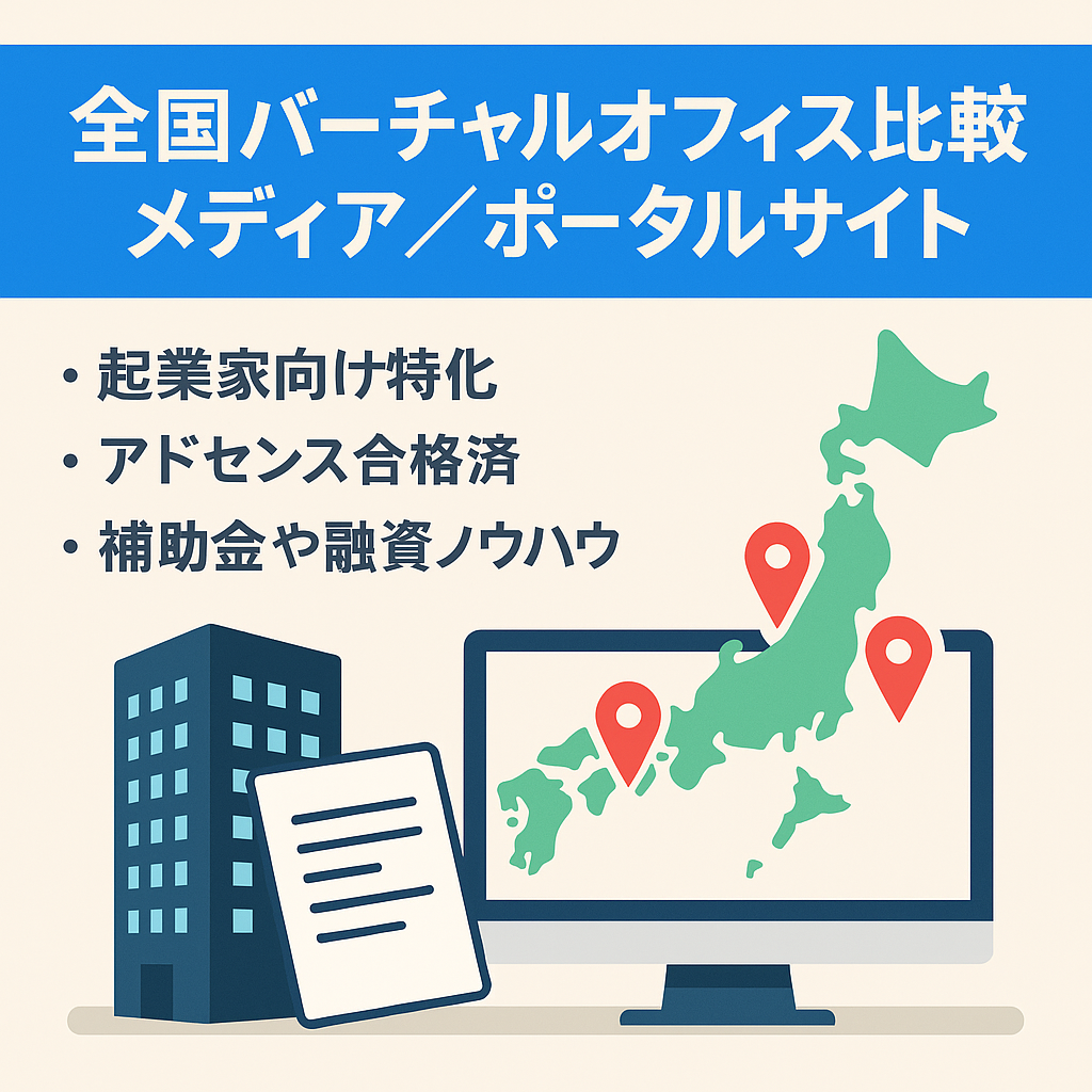 全国のバーチャルオフィスの比較メディアとポータルサイトをセットで。起業家を対象としたビジネス全般に最適！