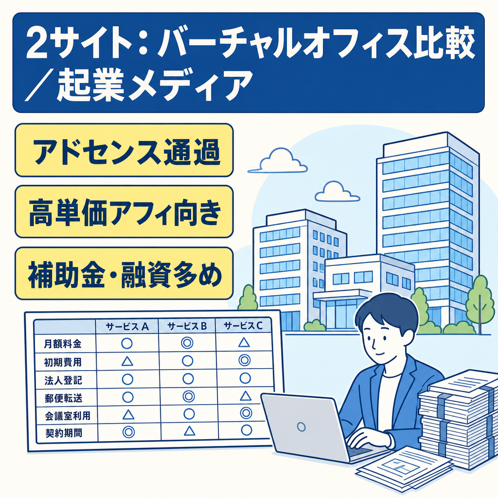 2サイト！高単価アフィリエイトのバーチャルオフィス比較ポータルサイトとWebメディアサイト付き