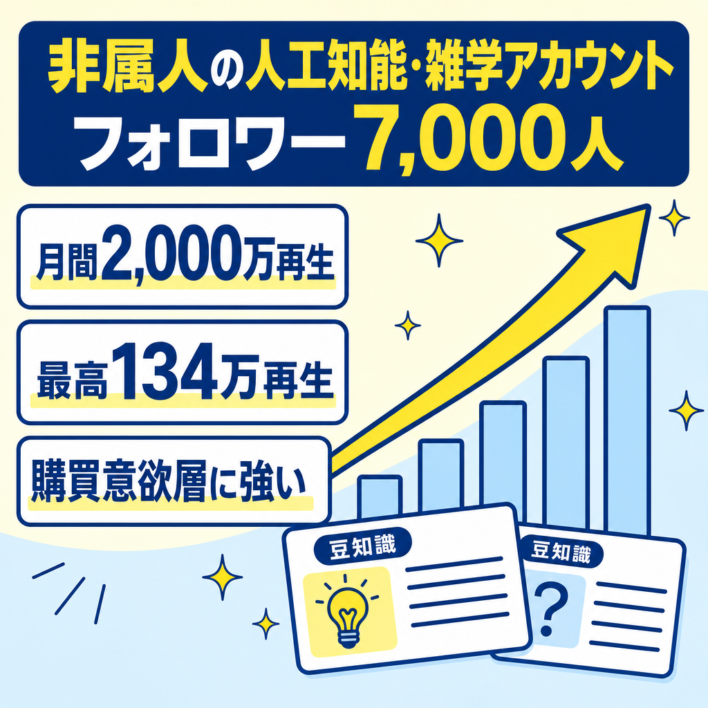 月間2,000万再生超え｜最高134万再生のバズ実績あり｜非属人のAI・雑学系Instagramアカウント｜フォロワー7,000人