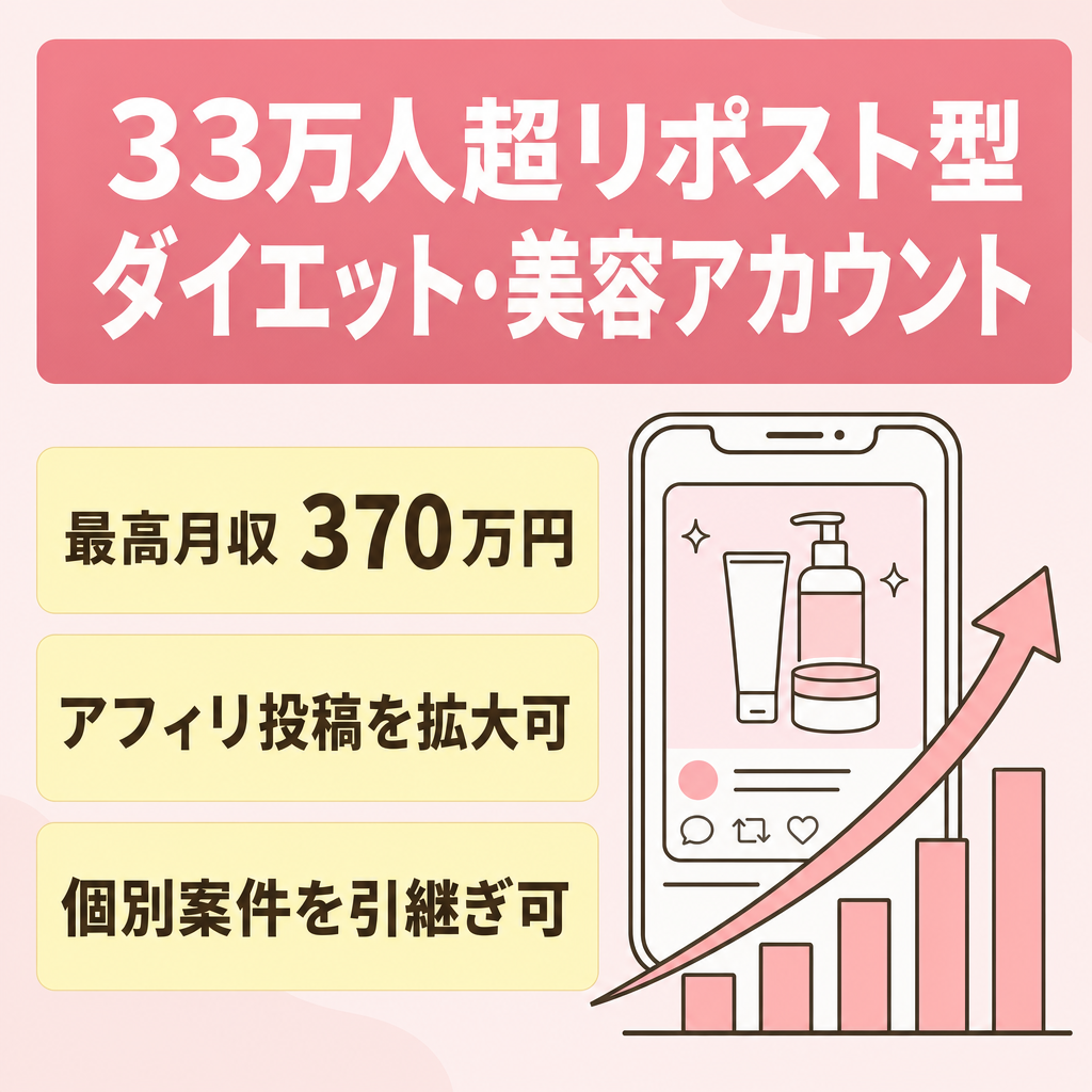 リポスト：３３万人フォロワー超大型ダイエット・美容アカウント・最高月収３７０万円・引継ぎ可能